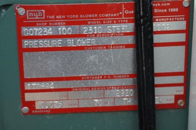 2012 New York Blower Co Pressure Blower Blower and Fan