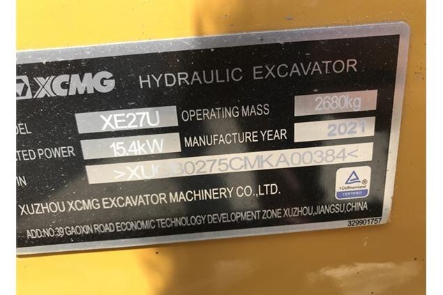 2021 XCMG XE27U Mini Excavator